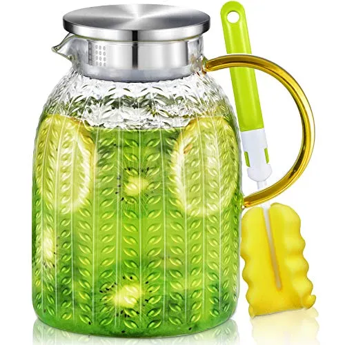 Aofmee Wasserkaraffe, Glaskaraffe, Karaffe Glas 1,8 Liter, Glaskaraffe mit Deckel, Wasser Karaffen, Wasserkrug, Glaskrug, Wasserkaraffe aus Glas, Sangria Karaffe, Eistee Krug