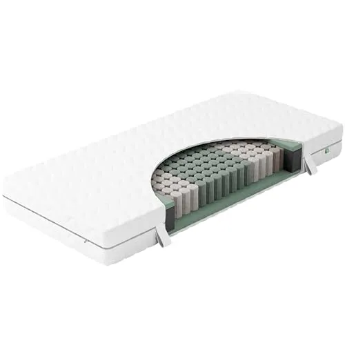 verapur Classic Taschenfederkern Matratze 70 x 200 cm H2, 7-Zonen, 21cm hoch, TFK Tonnentaschenfederkernmatratze, waschbarer Bezug, Öko-Tex