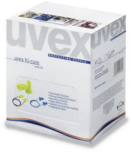 Uvex Ohrstöpsel hi-com 2112095, SNR 24dB - Hochwertiger Gehörschutz mit SNR 24dB, aus weichem PU-Schaum für hohen Tragekomfort. Ideal für Arbeiten in lauten Umgebungen, paarweise verpackt für hygienische Mitnahme.