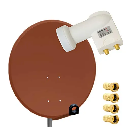 Premium X Satelliten-Komplettanlage 80cm - SAT-Antennen mit 80cm Aluminium-Schüssel in Ziegelrot, ideal für bis zu 2 Teilnehmer, bietet extrem stabilen Empfang und ist HDTV, FullHD, UltraHD 4K und 3D tauglich.