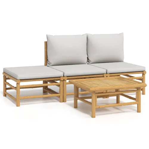 vidaXL 4-tlg. Garten-Lounge-Set mit Hellgrauen Kissen - Elegantes Garten-Lounge-Set aus robustem Bambus, ideal für entspannte Stunden im Freien, inklusive bequemer Kissen für höchsten Sitzkomfort.