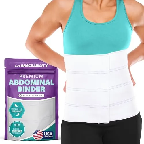 BraceAbility Bauchbinder für Bauchband Kompressionswickel für Diastase Recti, Postpartum Schmerzen, Herniebehandlung, C-Schnitt, Liposuktion Post-Surgery Ab Recovery für Männer und Frauen