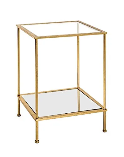 HAKU Möbel Beistelltisch Gold - Art Deco Design, Metall mit Sicherheitsglas und Spiegel, ideal für stilvolle Wohnräume