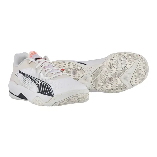 Puma Hallen-Indoorschuhe Eliminate Power Nitro II RE Beige Herren - Badmintonschuhe für Herren mit PWRPLATE-Technologie für optimale Stabilität und NITROFOAM für hervorragende Dämpfung – ideal für leistungsstarkes Spiel und hohen Komfort.