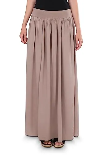 Malito Damen Maxi Rock - Langer Blickdichter Sommerrock mit Gürtel (Fango) - Damen Röcke: Bequemer Maxi Rock aus 95% Baumwolle, ideal für den Sommer. Mit stylischem Lederimitat Gürtel und modischem Spitzenmuster für einen trendigen Look.