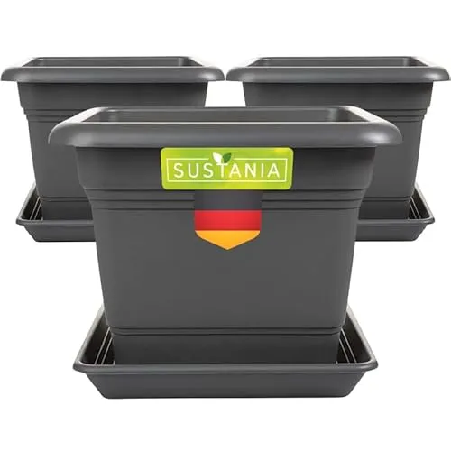 SUSTANIA Pflanzkübel GroÃŸ AuÃŸen 3er Set - 40x40 Robuster Blumentopf, GroÃŸer Blumenkasten, Ãœbertopf Anthrazit, Hoher Pflanzentopf für Garten & Terrasse