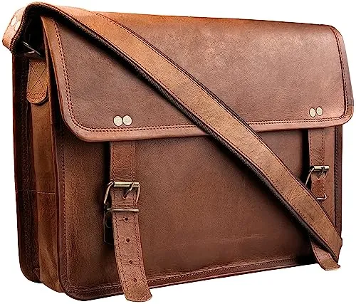 Rustic Town 15 Zoll Ledertasche Herren Umhängetasche Unitasche Laptoptasche Aktentasche für 14 zoll laptop Bürotasche Ziege Leder (groß, braun)