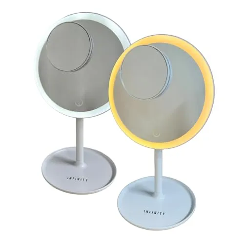 HAC24 2X Akku Kosmetikspiegel ⌀ 17,4 cm mit Licht 70 LEDs 3 Lichtfarben 5-Fach Vergrößerung Spiegel Schminkspiegel Beleuchtet