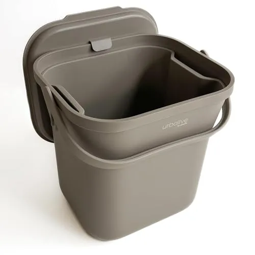 Urbalive Design Biomülleimer Küche 8L mit herausnehmbarem Sieb - Komposteimer Küche mit Deckel - Kleiner Mülleimer für alltäglichen Biomüll - Spülmaschinenfest, Taupe
