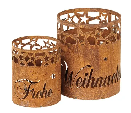 Windlicht Set Frohe Weihnachten Metall Rost
