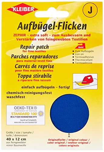 Kleiber 40 x 12 cm Ausbesserungsflicken für feine Strickwaren aus Baumwolle zum Aufbügeln, blau