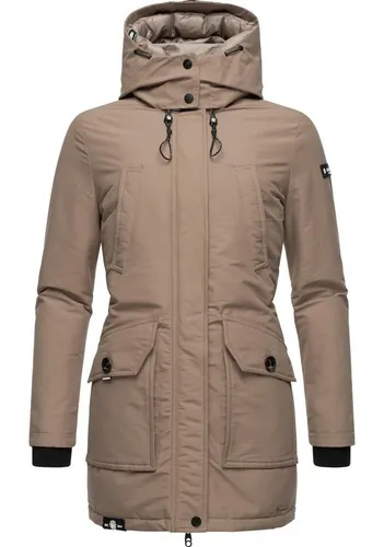 Navahoo Damen Warmer Winter Kurzmantel Blizzardstorm Taupe Grey Gr. XS - Funktionsjacke für den Winter, wasserabweisend und winddicht, mit tailliertem Schnitt und großer Kapuze - ideal für kaltes Wetter!