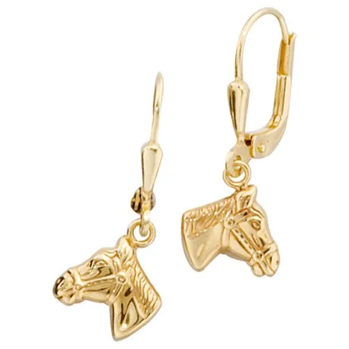 Ohrringe Ohrhänger Pferde Pferdeköpfe 333 Echt Gold Gelbgold Ohrschmuck Damen