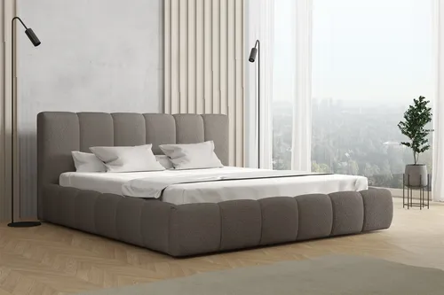 Polsterbett GIULIA 160x200cm in Grau - Modernes Polsterbett mit Kopfteil und Bettkasten, ideal für ein stilvolles Schlafzimmer. Inklusive Lattenrost und pflegeleichtem Stoffbezug.