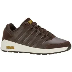 K-Swiss Herren Vista Trainer Sneaker - Stilvoller Komfort in Java/SnowWhite, 45 EU - Herren-Sneaker mit hochwertigem Leder-Obermaterial und flacher Gummisohle für optimalen Tragekomfort und Alltagstauglichkeit.