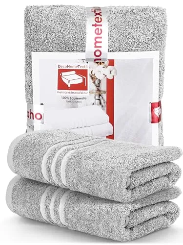 DecoHomeTextil Handtuch-Set 2 Handtücher 50 x 100 cm in Hellgrau aus 100% Baumwolle, hochwertig, kuschelweich und saugstark