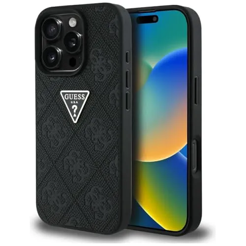 CG MOBILE Guess Hot Stamp Hülle für iPhone 16 Pro Max - Schwarz - Standard Handyhüllen mit einzigartigem 4G Muster und hochwertigem Öko-Leder, bieten hohen Schutz und Funktionalität für Ihr iPhone 16 Pro Max.