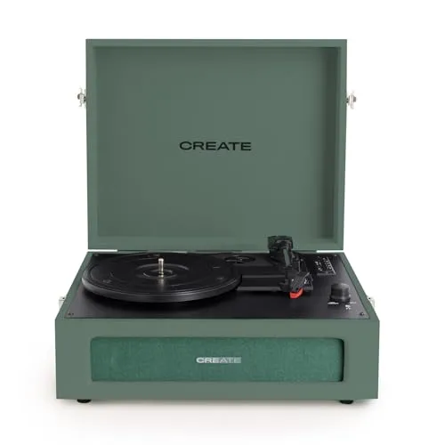 CREATE/Record Player Retro/Retro-Schallplattenspieler Salbeigrün/mit Bluetooth, USB, SD, MicroSD und Mp3