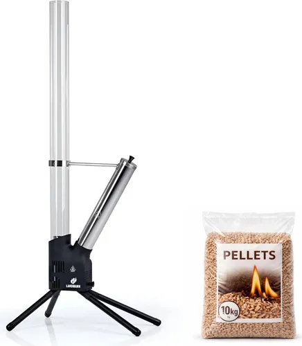 LANDMANN Edelstahl Feuerrohr für Terrasse inkl. 10kg Pellets