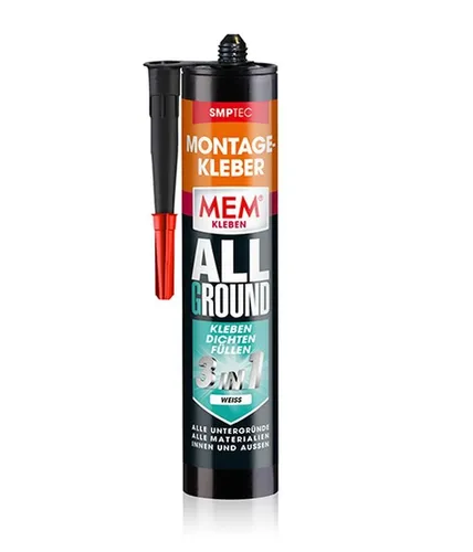 MEM Montagekleber Allground 3 in 1 - Flexibler Kleb- und Dichtstoff für innen und außen - Wasserabdichtungen, ideal für nicht-saugende Untergründe, temperaturbeständig von -40 °C bis +80 °C und sofort glättbar.