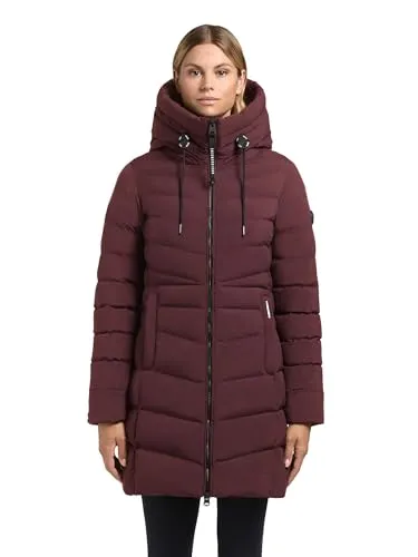 khujo Damen langer Wintermantel warmer Steppmantel mit großer verstellbarer Kapuze Tuhani5 Moscato Red Gr. S