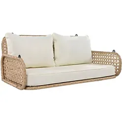 MODFU Hängesessel Hollywoodschaukel Hängeliege (mit Kissen und 2 Ketten, Nicht inklusive Rahmen), aus Polyrattan,belastbar 320 kg beige 112 cm x 48 cm x 54 cm