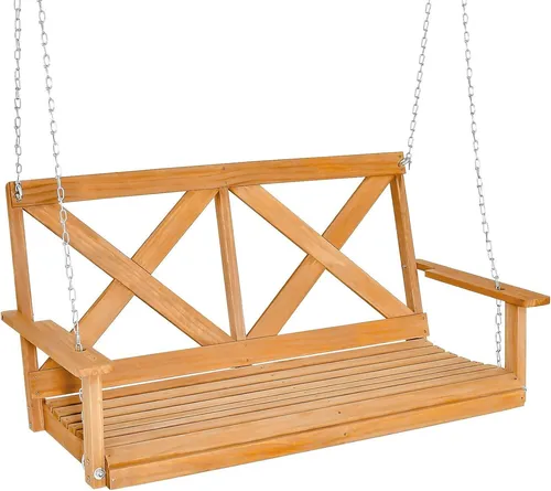 GOPLUS Hängebank, Gartenschaukel aus Massivholz bis 240kg belastbar, 2-Sitzer Hängeschaukel mit verstellbaren Metallketten, Hollywoodschaukel Schaukel