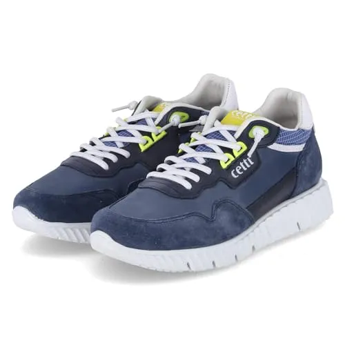 Cetti Herren Sneaker in Blau, Größe 42, C1345 - Herren-Sneaker in Blau mit modernem Material-Mix, komfortablem Wechselfußbett und bequemer Elastikschnürung für optimalen Tragekomfort.