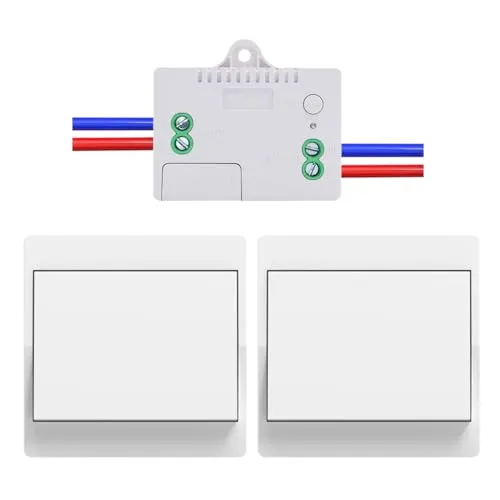 Cerhot Funk Lichtschalter 2er Set - kabellose Steuerung für Innen und Außen - Elektrotechnik Lichtschalter, batterieloser und wasserdichter Funk-Lichtschalter für einfache Installation und Steuerung von Leuchten bis 100m Reichweite.