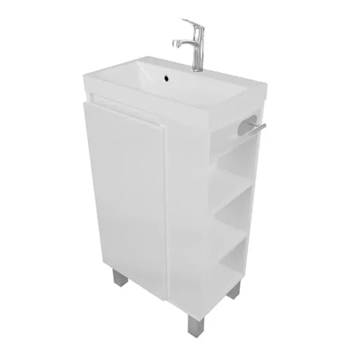 paplinskimoebel - Waschbecken mit Unterschrank SEVA, 46 cm Breite, Waschtisch Stehend oder Hängend, Badmöbel Set für Badezimmer, Waschbeckenunterschrank mit Toilettenpapierhalter - Weiß