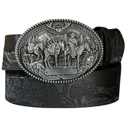 Rustikaler Western - Gürtel mit Cowboy Gürtelschnalle Wild West Buckle -3
