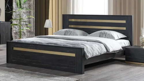 Doppelbett Schwarz 160 cm mit Matratze – Modernes Design - Abteilung: Erwachsene, modernes Schlafzimmerbett mit hochwertiger Matratze, robustes Holzgestell, ideal für erholsamen Schlaf und stilvolle Einrichtung.