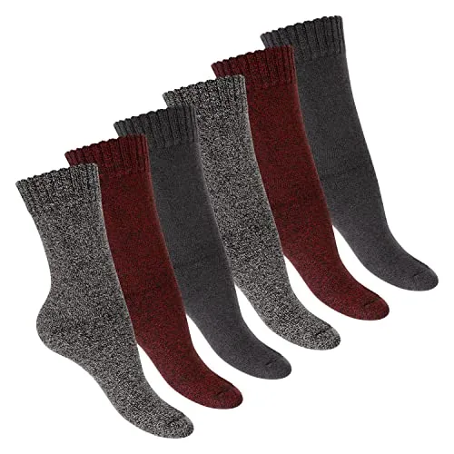 Footstar Damen Frottee Socken (6 Paar) Winter Socken mit Thermo Effekt - Grau-Rot 35-38
