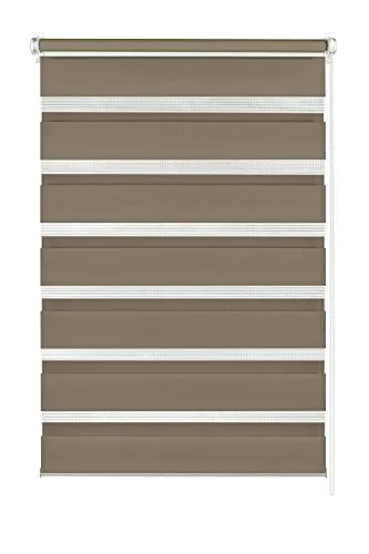 Gardinia Doppelrollo zum Klemmen oder Kleben, Duo-Rollo/Seitenzugrollo, Transparente und blickdichte Streifen, Alle Montage-Teile inklusive, Mocca, 45 x 150 cm (BxH), 33682
