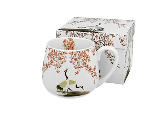 DUO ART GALLERY Fassbecher 430 ml SAKURA & CRANES New Bone China Porzellan