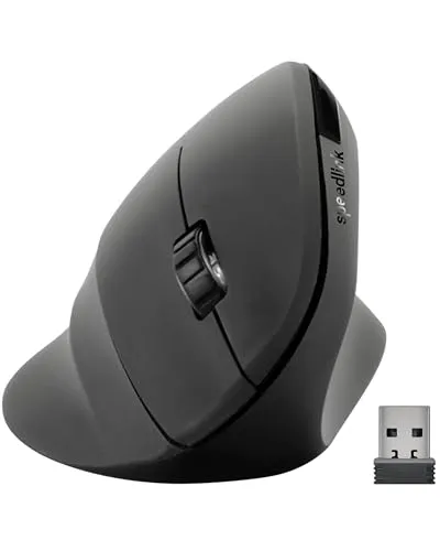 Speedlink PIAVO Ergonomic Vertical Mouse wireless - ergonomische vertikale Maus kabellos, einstellbar bis 1600dpi, gummierte Oberfläche, USB-A Nano Empfänger, Vertikalmaus ohne Kabel, schwarz