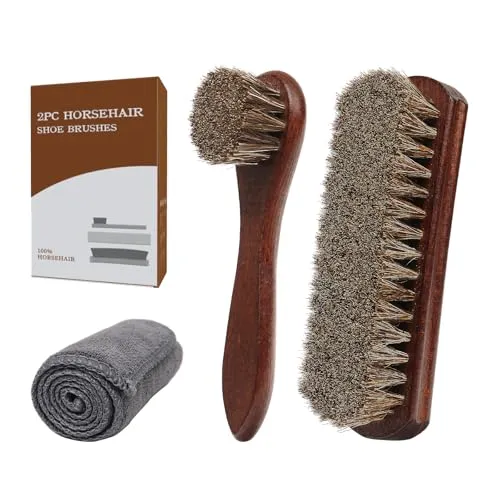 Euvia 3-teiliges Premium Schuhpflege Set aus 100% Pferdehaar Mit Poliertampons, Bürsten&Mikrofasertuch Für Leder Wildleder Schuhe Stiefel Taschen&Auto