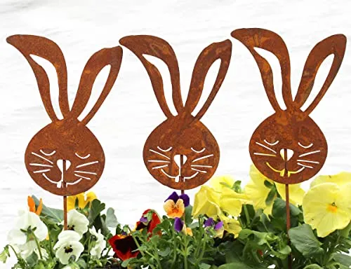 LB H&F Lilienburg Osterdeko 3 Stück Rosthase Frühlingsdeko Roststecker Hase Rost Metall Garten (3er Set Osterhase Gesicht)