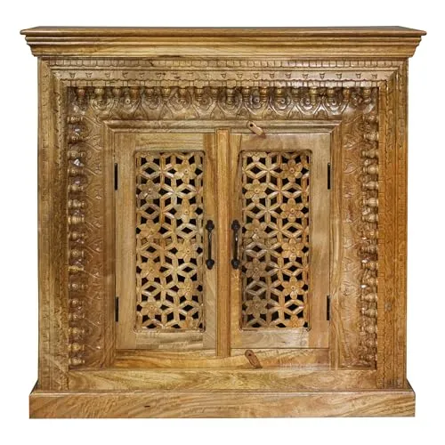 Sideboard Rena Indische Kommode aus Mangoholz mit aufwendiger Schnitzerei Orientale Einrichtung Holz Natur 100 cm