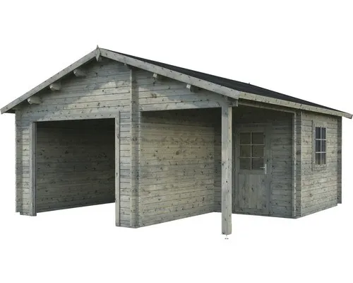 Einzelgarage Palmako Roger 21,9+5,2 m² - Satteldach, tauchgrundiert grau - Gartenhäuser, Geräteschuppen & Carports - Robuste Holzgarage mit stilvollem Satteldach, ideal für Ihre Gartenutensilien oder als Werkstatt.