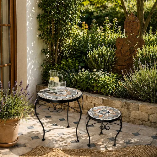 K&L Wall Art Mosaik Garten Tisch 2-er Set Vintage Beistelltisch