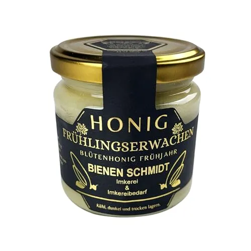 Original Deutscher Honig Frühtracht 250g - Cremig gerührter Honig aus Oberfranken, naturbelassen und ohne Wärmezufuhr abgefüllt. Ideal als Brotaufstrich mit milder Süße und warmem Geschmack.