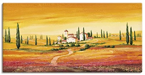 ARTLAND Wanddeko Leinwand Bilder Wandbild 60 x 30 cm Landschaften Europa Italien Malerei Orange A5HC Traumhafte toskanische Landschaft