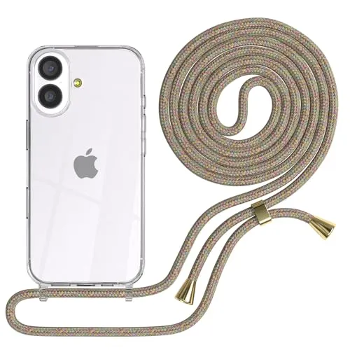 EAZY CASE Handykette kompatibel mit iPhone 17 Handyhülle mit Umhängeband, Handykordel mit Schutzhülle, Silikonhülle, Hülle mit Band, Stylische Kette für Smartphones, Rainbow