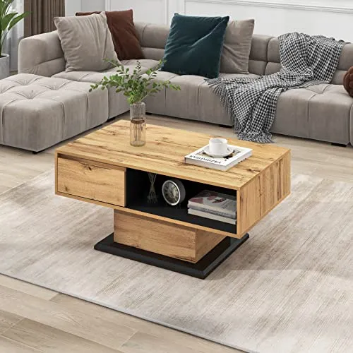 BTM Couchtisch im Holzdekor, Schublade ohne Griff, Staufach, hinterer Fach, doppelseitiger Stauraum, 100 x 47 x 60 cm