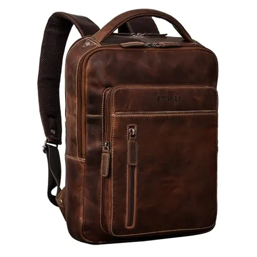 STILORD 'Tory' Leder Rucksack - Vintage Business Rucksack für Laptop 13-14 Zoll - Tagesrucksäcke aus 100% Echtleder mit Trolley-Aufstecksystem und kariertem Innenfutter. Ideal für Uni, Büro und Reisen - stilvoll und funktional!