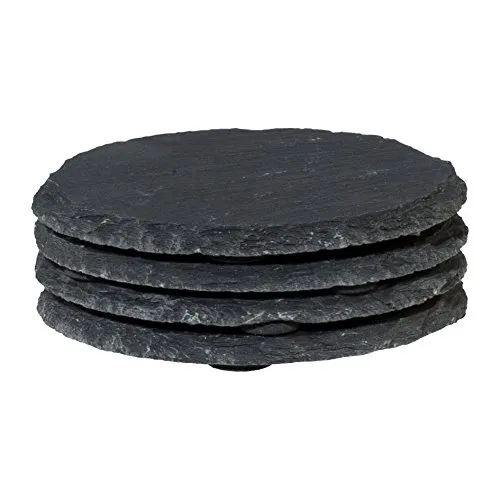 creativ home Schiefer- UNTERSETZER. RUND ca 10 cm. 4 runde Schieferplatten. Kanten GEBROCHEN.