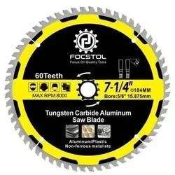 Kreissägeblatt 184mm 60 Zähne für Aluminium und Kunststoff - Das Kreissägeblatt 184mm mit 60 Zähnen sorgt für präzise Schnitte in Aluminium und Kunststoff. Mit einer hochwertigen Stahlstruktur und Wolframkarbid-Zähnen für langlebige Leistung und glatte Schnittflächen.