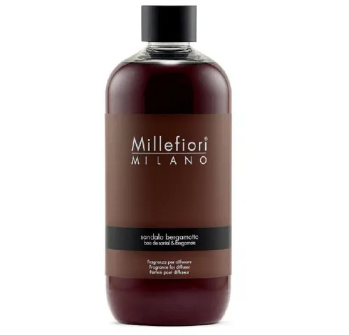 MILLEFIORI MILANO Raumduft Diffuser Nachfüllflasche 500 ml SANDALO BERGAMOTTO - Düfte & Aromen, luxuriöser Raumduft mit harmonischer Sandelholz-Bergamotte-Note für ein entspannendes Ambiente.