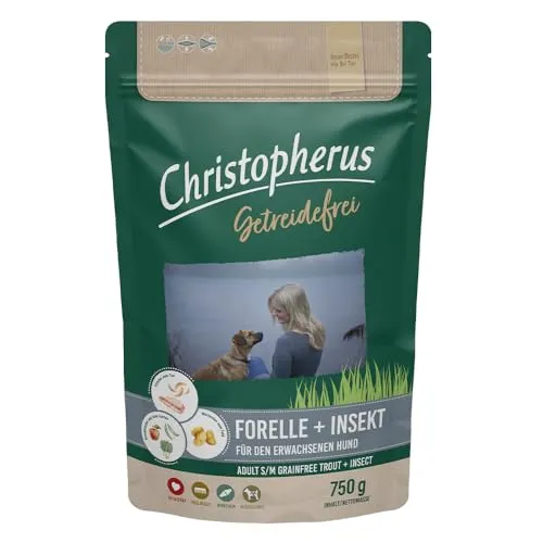 Christopherus Getreidefrei Forelle Insekt 750g - glutenfreies Hundefutter, optimal für empfindliche Hunde und zur Gewichtskontrolle geeignet